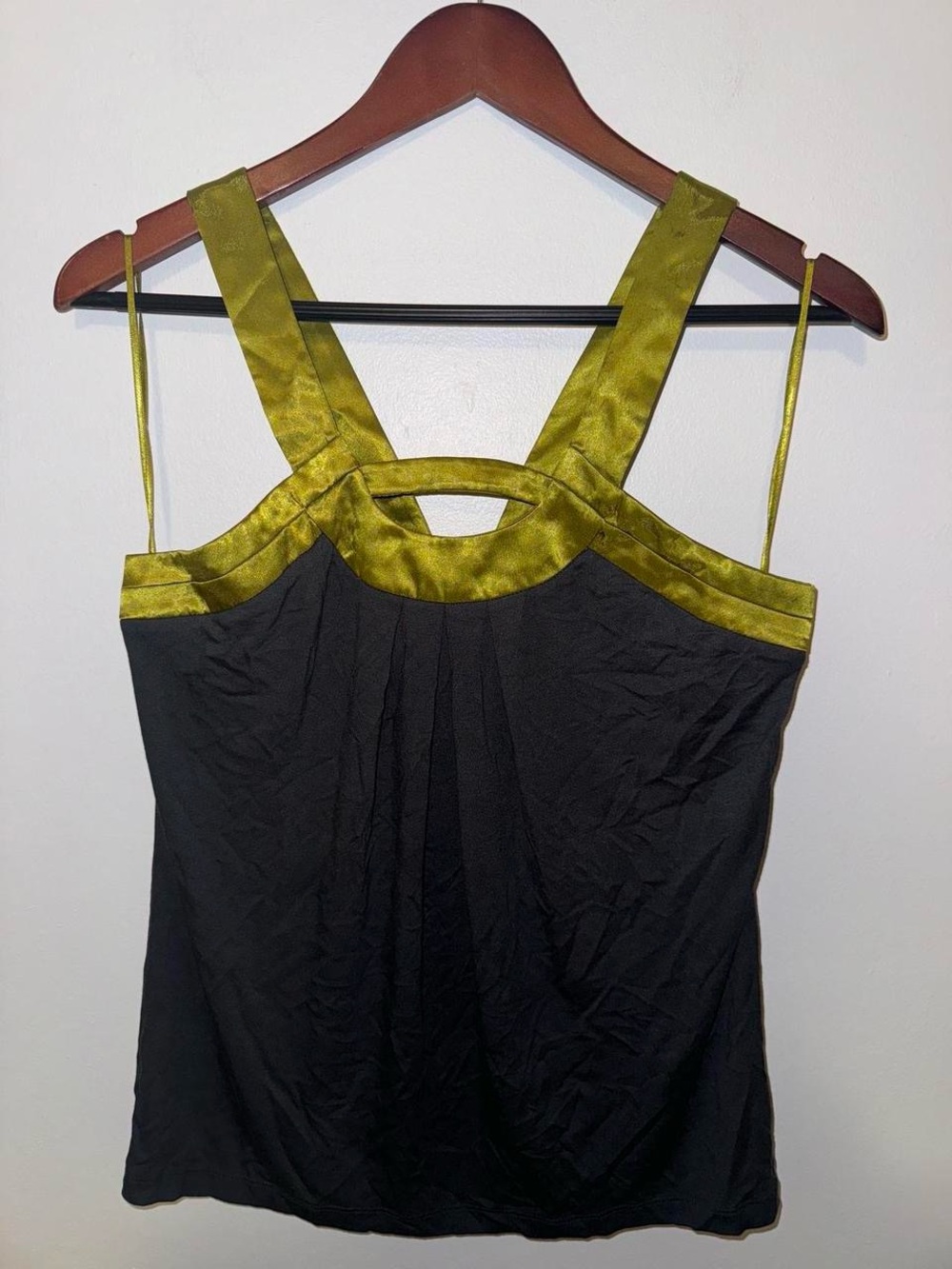 Vintage Y2K Colorblock Halter Top Olive Green & grey Satin Accent M